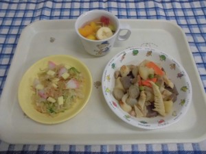 いり鶏・おかかチーズあえ ≪おやつ≫　フルーツポンチ