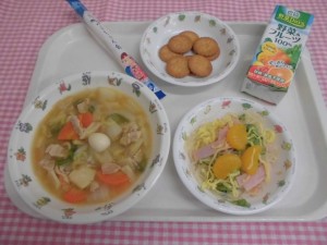 中華丼・バンサンスー・千歳飴 ≪おやつ≫　野菜フルーツジュース・ミレーフライ